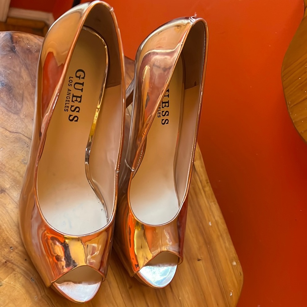 GUESS Rose Gold Open Toe Platform heels